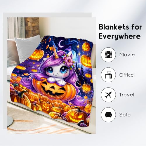 Halloween Blanket, Unicorn Blanket for Girls, Gifts for Kids, Cute Flannel Throw for Teens, 50"x60"