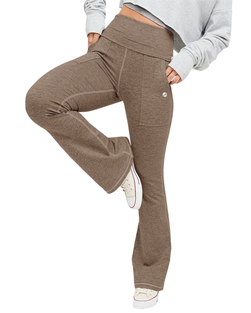 Aurgelmir Womens Flare Yoga Pants High Waisted Foldover Workout Leggings with Pockets Tummy Control Bell Bottom Pants