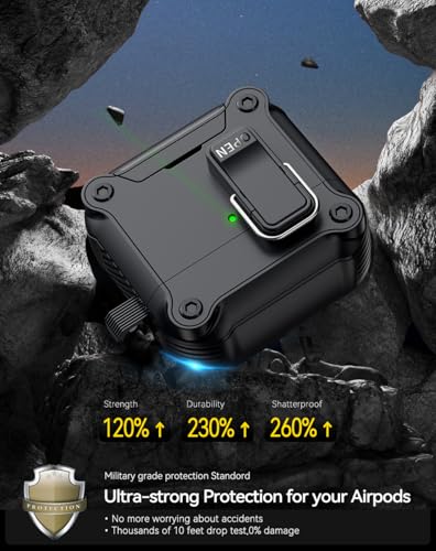 Image of Pohgelan for AirPods 4 Case with Safety Lock-Black | Magnetic Automatic Lock with Cleaning Kit&Keychain,Compatible with Magsafe