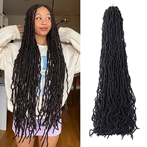 36 Inch New Faux Locs Crochet Hair New Soft Locs 1Pack/Lot Curly Wavy Pre-Looped Faux Locs Goddess Synthetic Fiber Hair Extensions 21 Strands/Pack (36inch,1pack, 1B)