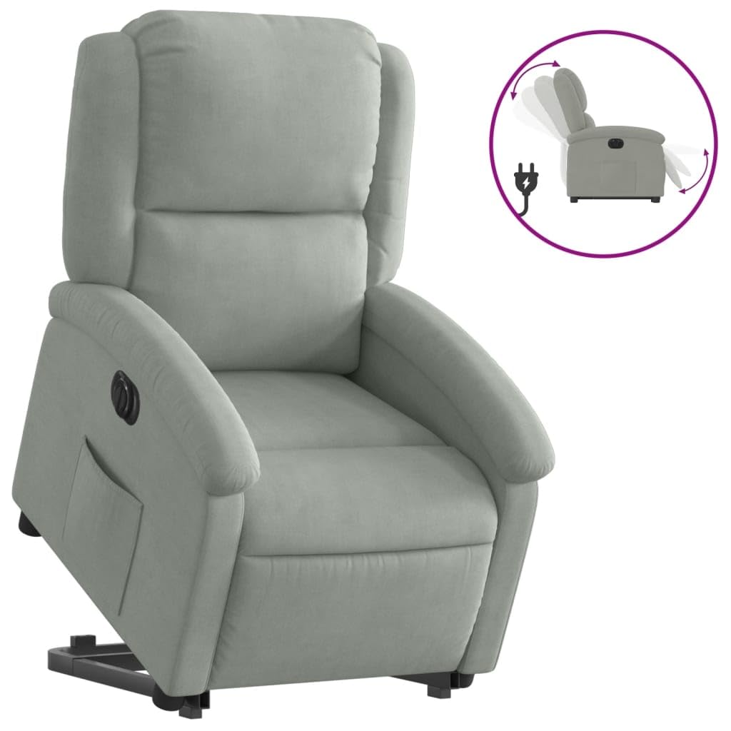Fauteuil inclinable électrique Gris Clair en Velours, Fauteuil Confortable pour Salon, Fauteuil de Lecture avec accoudoirs Larges, Chaise d’appoint pour Chambre, Chaise Lounge intérieure