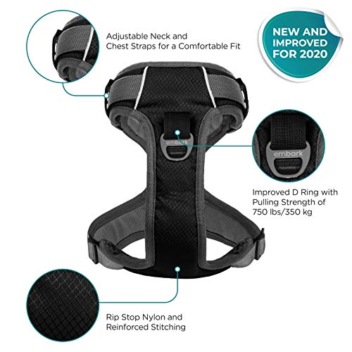 Embark Adventure Dog Harness, Easy On and Off with Front and Back Leash Attachment Points & Control Handle - No Pull Training, Size Adjustable and No Choke (Extra Large - Black)