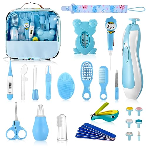 Baby Healthcare and Grooming Kit, 28PCS, with Hair Brush, Comb, Nail Clippers (Blue)