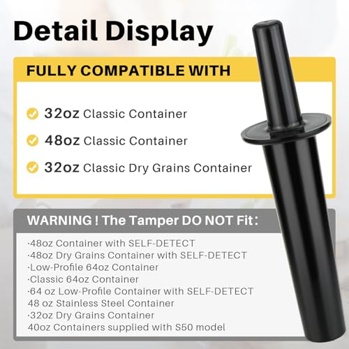 Blender Tamper Compatible with Vitamix 32Oz 48Oz Container, Small Mini Plunger Replacement Part Blender Tamper Stick Tool Accessories - Thumbnail 2