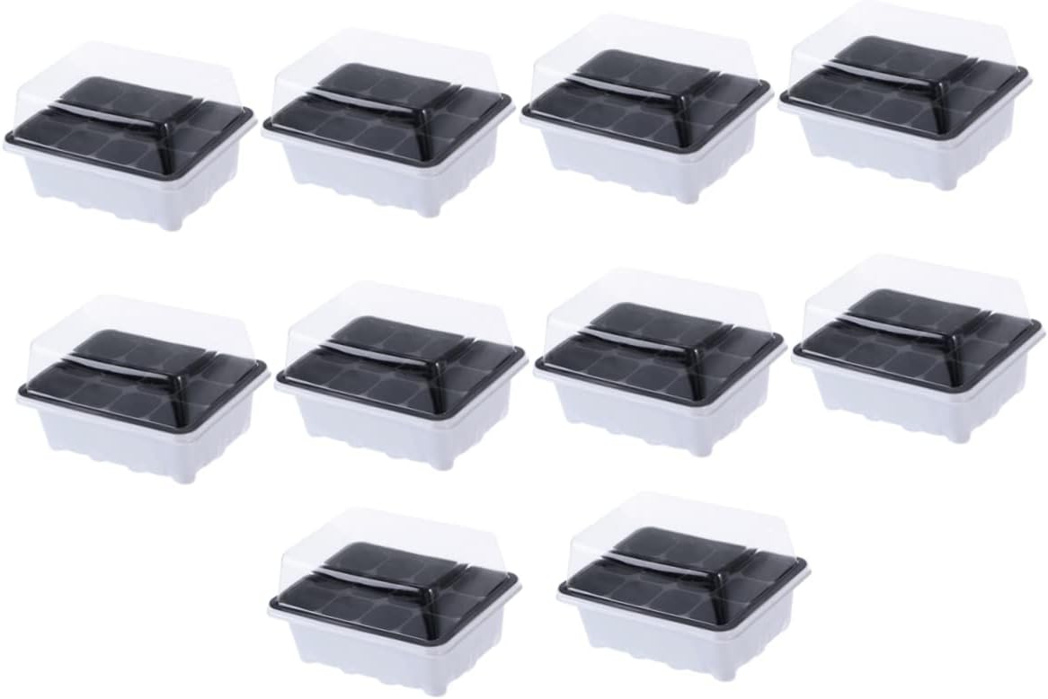 10Pack Seedling Starter Tray with Dome Base Cells for Gardening Bonsai and Plants White for Succulents Tomatoes