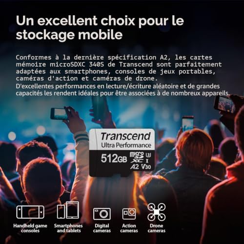 Transcend 128Go USD340S Carte microSD, 160 Mo/s, microSDXC, U3, V30, A2