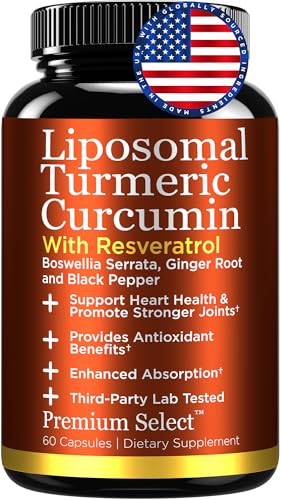 Liposomal Turmeric Supplement Liposomal Curcumin Capsules with Resveratrol Boswellia Serrata Turmeric and Ginger Supplement for Men & Women Enhanced Absorption - Third-Party Lab Tested Made in USA