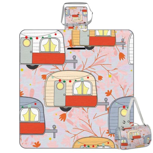 Shimoshe Picnic Blankets 57”x 59”, Colorful Camping Patterns Waterproof Sandproof Picnic Mat Lightweight Foldable Beach Blanket for Camping Park Grass Beach Outdoor Blanket