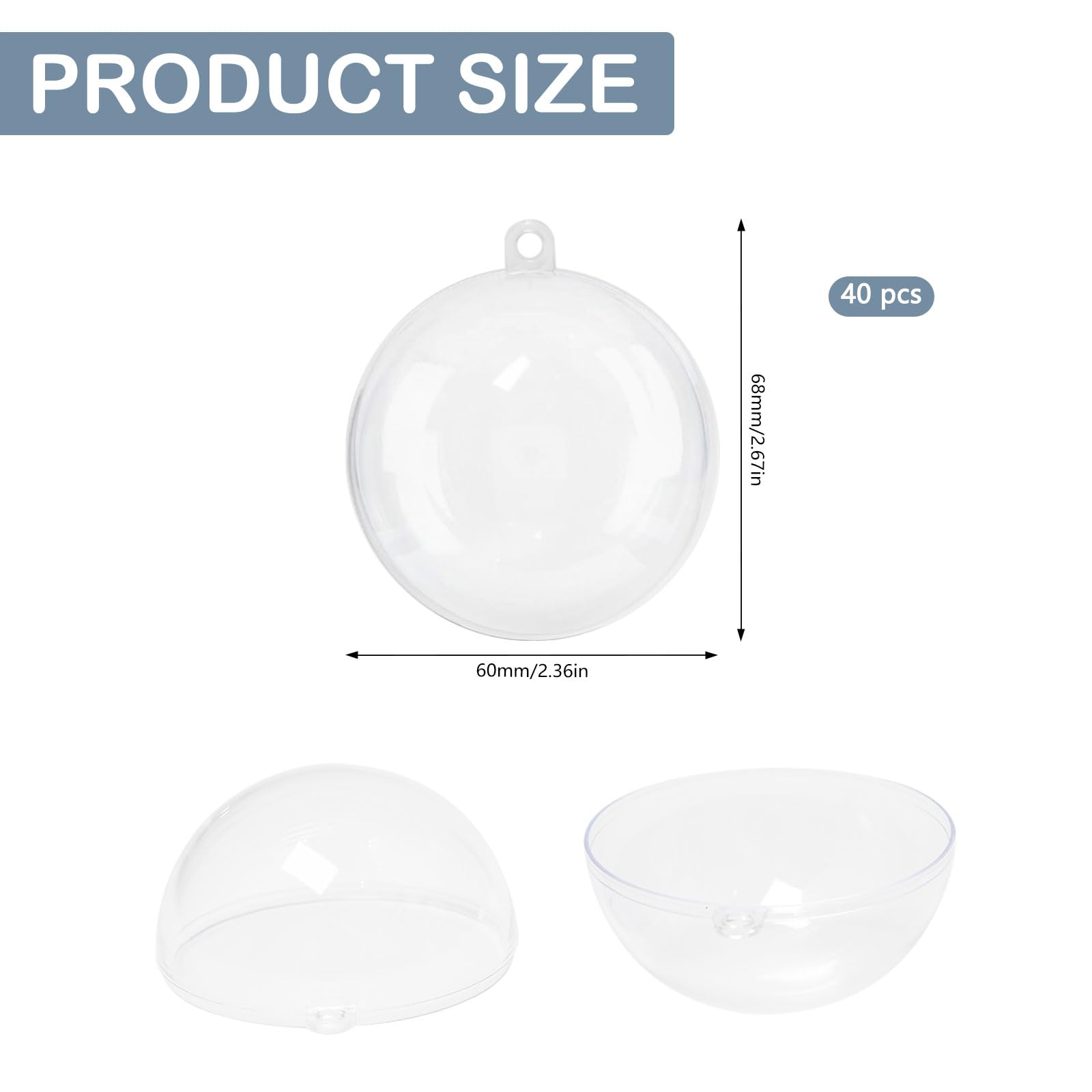 40 Piezas Ø6cm Bolas Navidad Transparentes Bola de Adorno Transparente Rellenable Bolas de Plástico Bolas de Navidad de Plástico Bricolaje Bolas Navideños para Vacaciones, Bodas, Fiestas