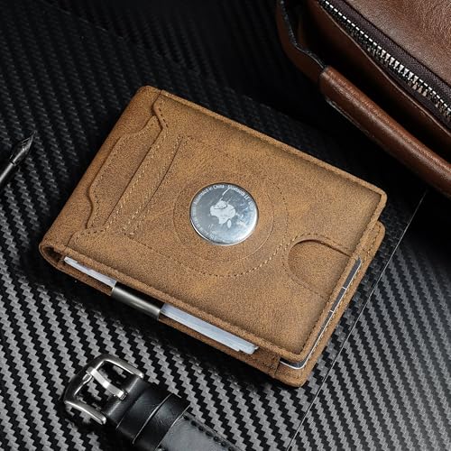Apple Air tag Wallet Men Slim: Wallet for Air Tag Men Minimalist - RFID Blocking Leather Wallet with Money Clip (Carbon Fiber)3