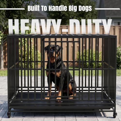 Image of BestPet 49 inch Heavy Duty Dog Crate for Large Dogs with Removable Tray Wheels
