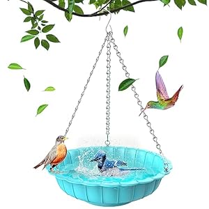Fnydvis Hanging Bird Bath, Birdbath Bowl Hanging Bird Feeder Tray for Outdoor Garden, Patio, Backyard, Large Capacity, Gift for Bird Lovers (Blue)