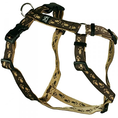 Feltmann Hundegeschirr - Soft-Nylonband braun mit beigen Pfötchen, Bauchumfang 40-60 cm, 15 mm Bandbreite
