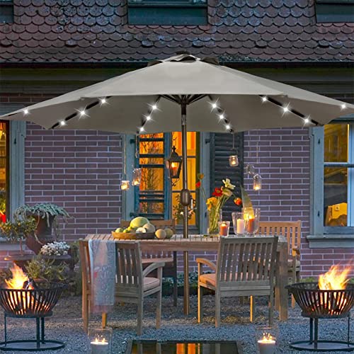 Blissun 9 Ft Solar Umbrella, 32 Led Lighted Patio Umbrella, Table Market Umbrella, Outdoor Umbrella For Garden, Deck, Backyard, Pool And Beach (Grey) #TOP2