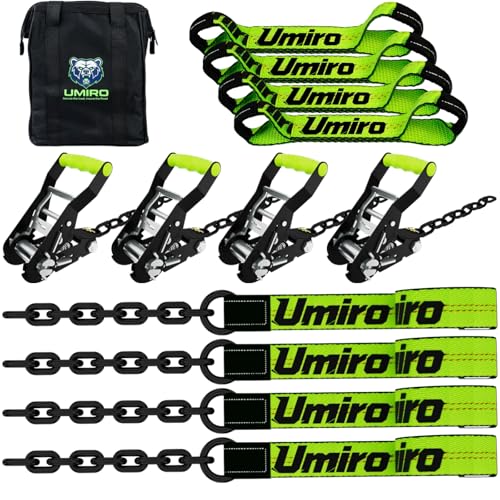 Umiro 8-Point Rollback Vehicle Tie Down Kit with Chain Extension 4 Pcs 2 x 16 Straps WLL 4 000 LB per Assembly Tow Truck Straps for Car Hauler Flatbed Towing & Hauling