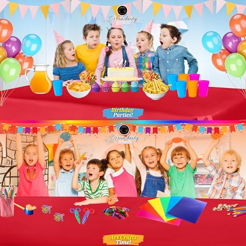 Image of Grandipity 24 Pack Premium Disposable Plastic Tablecloth 54 Inch. x 108 Inch. Decorative Rectangle Table Cover - Red