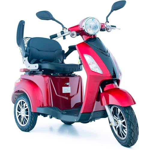 Price comparison product image GREEN POWER Electric Mobility Scooter Red ZT500-900W 3 Wheeled with Extra Accessories Package: Mobility Scooter Waterproof Cover,  Phone Holder