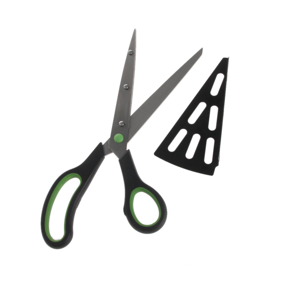 BUIDI 2 in 1 Scissors Pizza Slicer Cutter Server Tray Tool Cook Gadget Stainless Steel Pizza Scissors