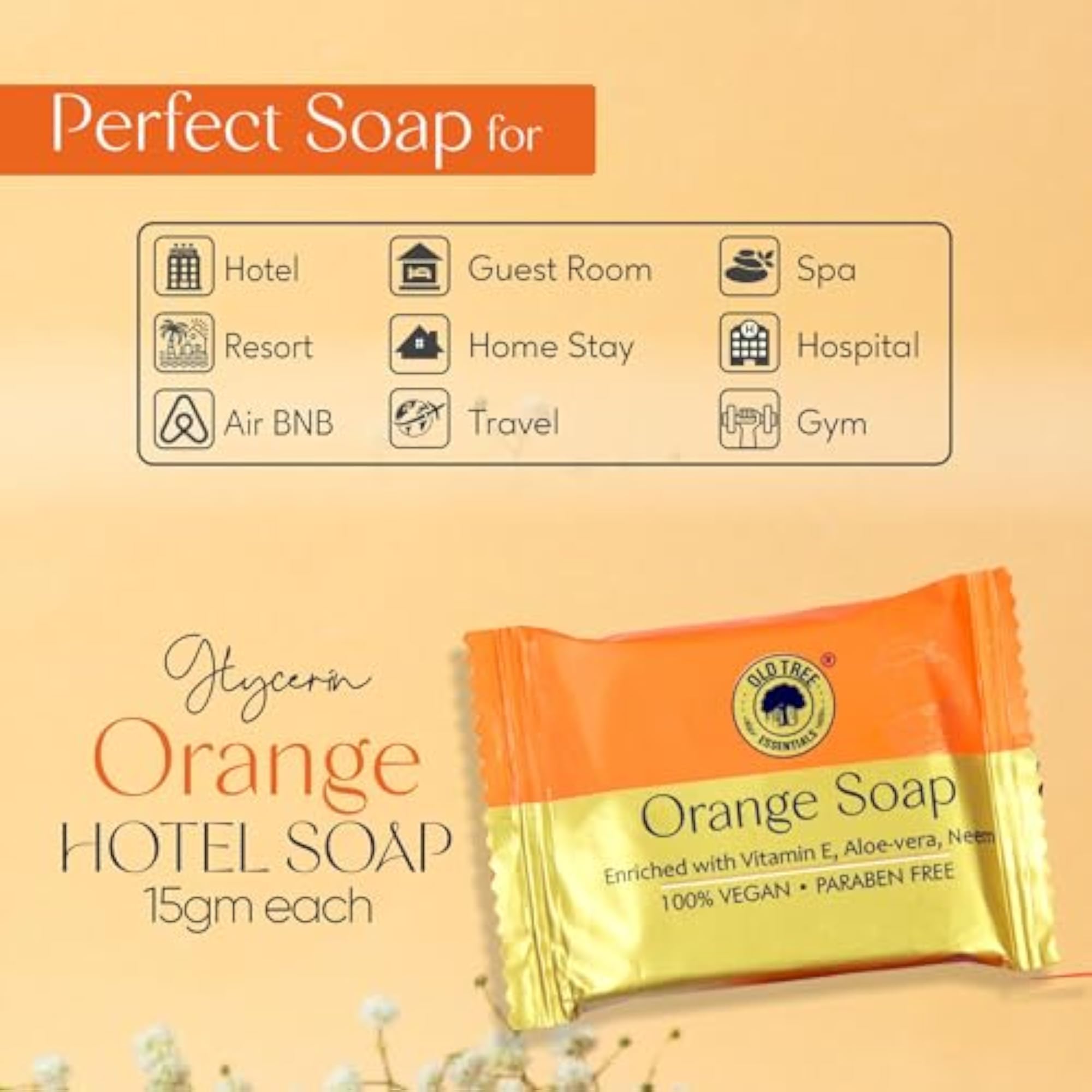 Hotel Soap 15gm Pack of 100, Natural Orange Glycerine