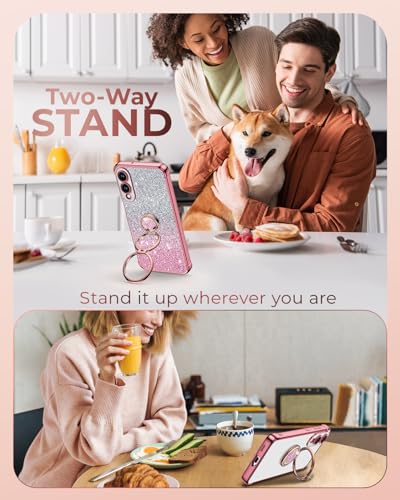 Image of XYZ for Galaxy S25 Edge Case with Stand, for Samsung Galaxy S25 Edge Case with Double Ring, Women Girls Bling Luxury Glitter Clear Phone Case Cover Heart for Samsung S25 Edge, Rose Gold