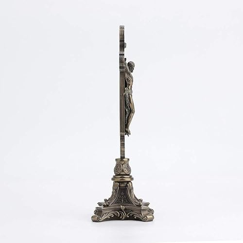 Miniatura 7 de Veronese Design Crucifijo de pie de pie de 13 pulgadas de alto, soporte de estilo barroco, resina fundida en frío, acabado de bronce antiguo, regalo