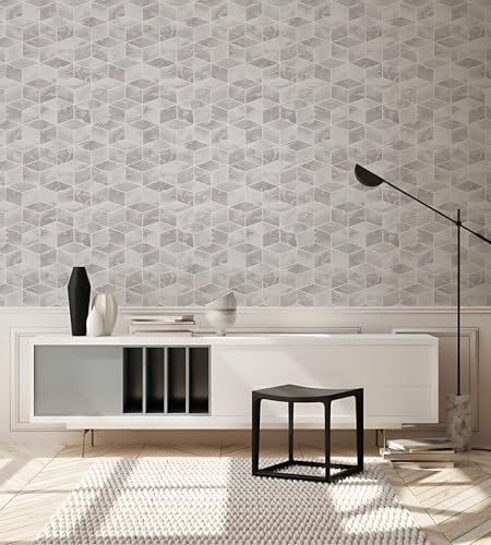 Papier peint géométrique pour masquer les défauts du mur intissé gris - 7