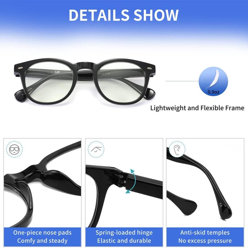 Miniatura 4 de Gafas de lectura para mujeres y hombres, con bloqueo de luz azul, marco redondo, bisagra de resorte, antifatiga ocular, lentes de computadora