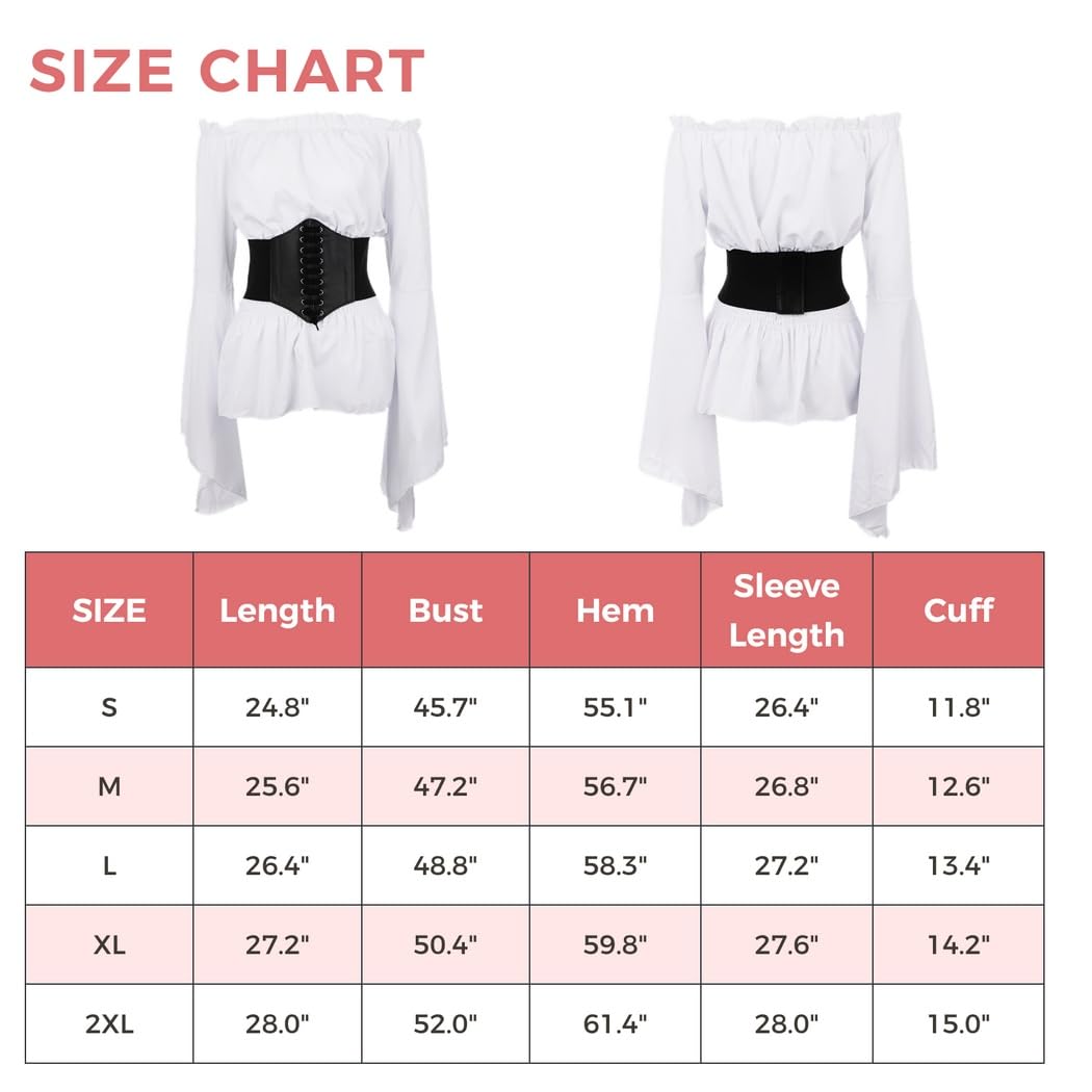 5 costumi da pirata da donna, camicetta medievale con spalle scoperte con corsetto e cintura in vita, collana con cappello da pirata, camicia rinascimentale, costume per Halloween e cosplay