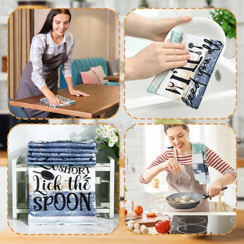 Image of Bencailor 6 Pcs Mint Kitchen Towels Decorative Sets Dish Towels Absorbent Fast Drying Hand Tea Vintage Hanging Reusable Cleaning Dishcloths for Cooking Farmhouse Bathroom Accessory
