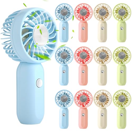 Rossesay 12 Pack Mini Portable Handheld Fan Bulk for Travel 3 Speeds, Rechargeable USB Battery Operated, Small Personal Eyelash Fans for Women Outdoor(Green Pink Blue White,Cute Style)