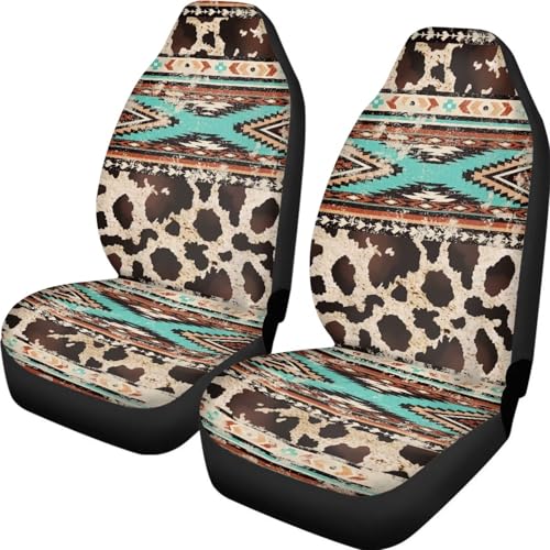Wunvihay Car Seat Covers Front Seats Only for Women Men Auto Seat Covers Set of 2 Pack Bucket Cover for Cars SUV Truck Sedan Easy to InstallAztec Ethnic Cow Leopard Print 83