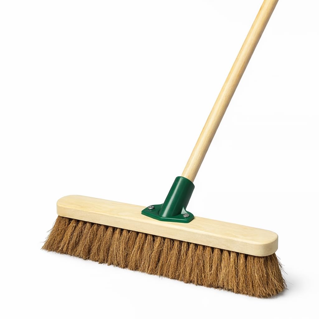 Plushé Haven Natural Wood 24” Soft Coco Broom With Handle – Wooden Floor Sweeping Brush, Indoor & Outdoor Use, Natural Coco Bristles, 120Cm Long Handle, Scratch-Free Cleaning