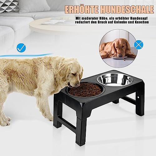 Hundenapf Höhenverstellbar, 4 Höhenverstellbare Erhöhte Hundenäpfe mit 2 Edelstahl-Hundenäpfen und 1 Slow-Food-Hundenapf,Futterstation Hund für Großen Mittelgroßen Kleinen Hunde