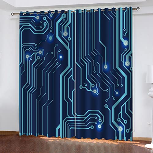 GSKOQD Cortinas Termicas Aislantes Frio Y Calor para Dormitorio Matrimonio Salón Impresión Digital 3D Líneas De Tecnología Creativa Cortinas Opacas con Ojales 2 Piezas 280X260Cm