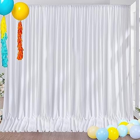 Htper 10ft x 10ft White Backdrop Curtain Panels for Parties, Wrinkle Resistant Thick Polyester Wedding Backdrop Drapes for Party Birthday Backdrop Photography Home Decorations Cover