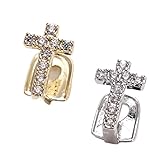 Dental Grills Hip-Hop Copper Micro-Inlaid Cross Zircon Braces with Full Diamond Sparkle Hip-Hop Gold Teeth Costume Accessory(2pc)