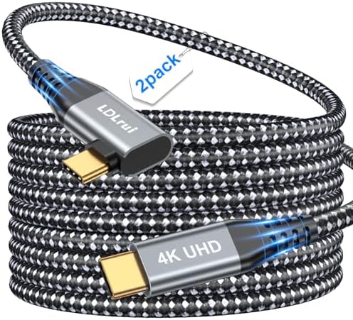 LDLrui Right Angle USB C Monitor Cable, 3M 2-Pack, 20Gbps, 4K60HZ, 100W PD