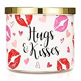Valentineβs Day Candle,Hug Kisses Candle,Rose Scented Candle, Valentines Gifts for Girlfriend Wife Couples,Large 3 Wicks, 14 oz