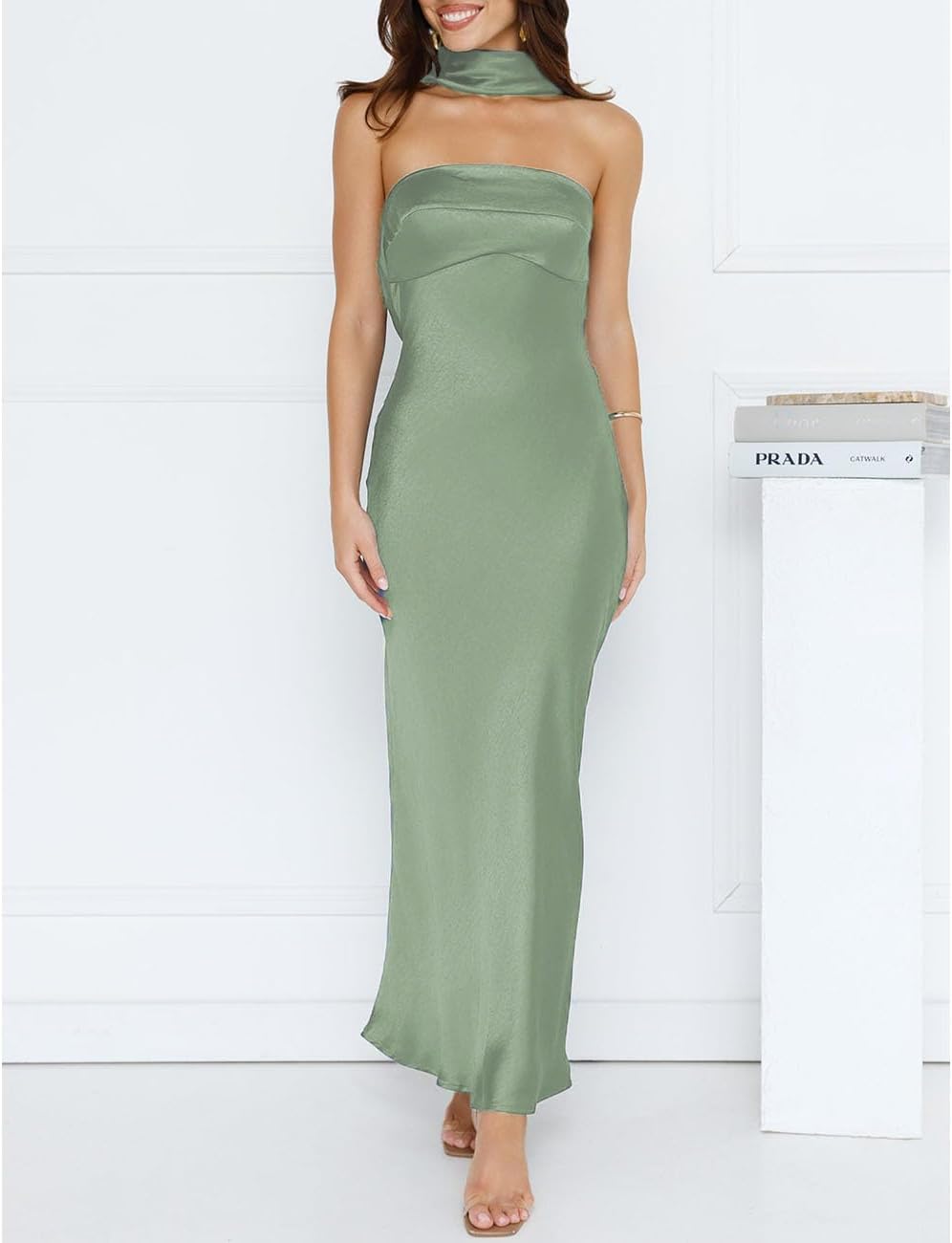 Women's Summer Satin Strapless Tube Top Maxi Dress Elegant Silk Backless Halter Neck Formal Party Dresses Wedding Guest - Image 5