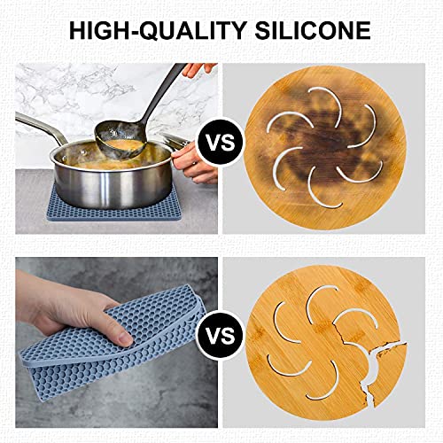 Image of 4 Pack Silicone Trivet Mat, Silicone Trivets for Hot Pots and Pans, Non-Slip & Heat Resistant Silicone Hot Pad for Kitchen Counter Mat Set, Soft Drying Mat, Jar Opener and Coasters, Square, Blue