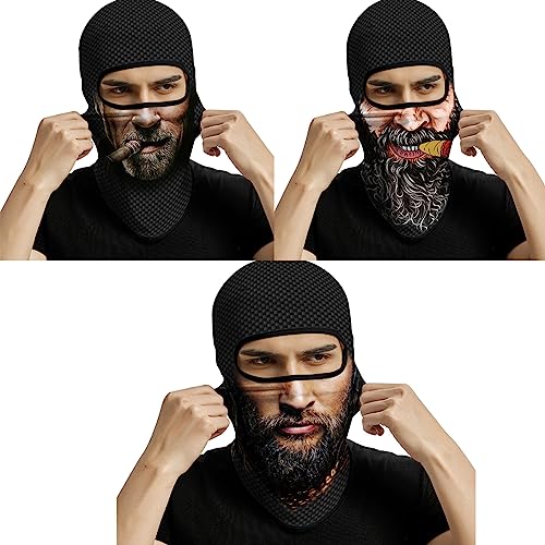 Image of Red Plume 3PCS Balaclava Full Face Mask Ski Mask UV Protection Cover Motorcycle Full Face Mask for Men Women Outdoor Sports