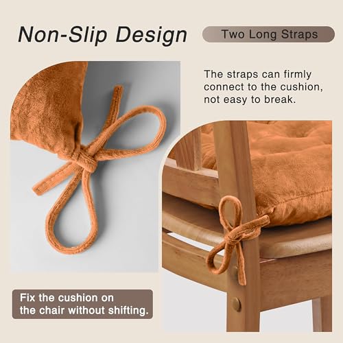 Image of Kuber Industries 6 Pcs Heavy Velvet 16 Inch Chair Pad Cushion with Drawstrings for Dining, Office & Home | Soft Seat Pad | Support for Long Sitting | Golden