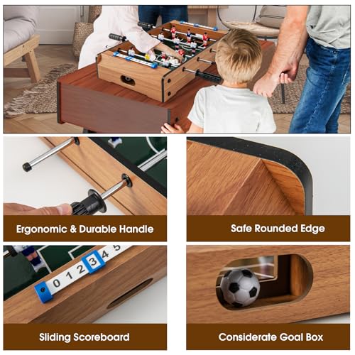 HOMASIS Mini Tischkicker Kinder, Kickertisch inkl. 2 Kickerbälle & 4 Spielstangen, Tischfußball mit Griff & Anzeigetafel, Fußballtisch Holz-Optik für Kinder & Erwachsene 51 x 30,5 x 9 cm – Bild 5