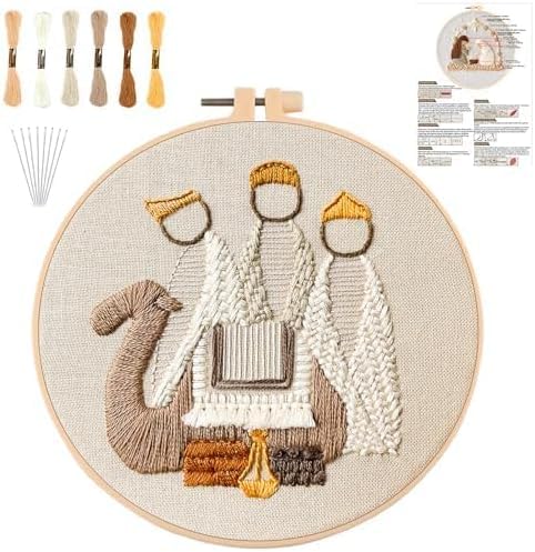 Image of YOUDRN Nativity Scene Embroidery kit,Christmas Cross Stitch Kits,DIY Embroidery Kit for Adults with Pattern,Cotton Threads,Needles,Instruction,20cm Hoop,for Decor Home Room (King)