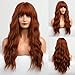 HAIRCUBE Orange Wig with Bangs Long Copper Red Curly Wigs for Women Heat Resistant Natural Synthetic Wig for Daily Use