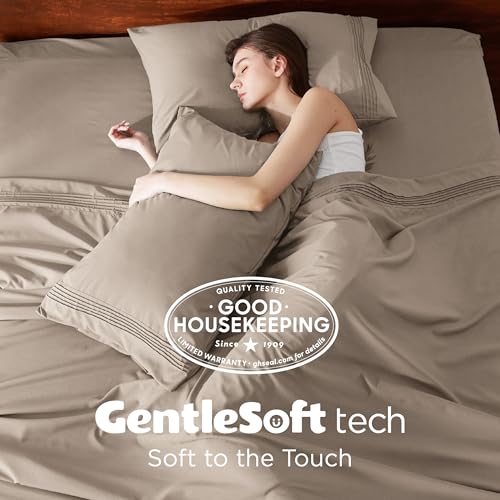 Image of Bedsure Deep Pocket King Sheet Set - Fits Mattresses Up to 21 Inches Thick - 4 Piece GentleSoft Bed Sheets, Moisture Wicking, Soft & Cooling Bedsheet & Pillowcases, Easy & Secure Fit, Brown