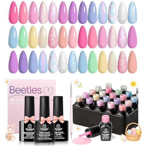 Beetles Spring Gel Nail Polish Set - 24Pcs Pastel Pink Purple Pea...