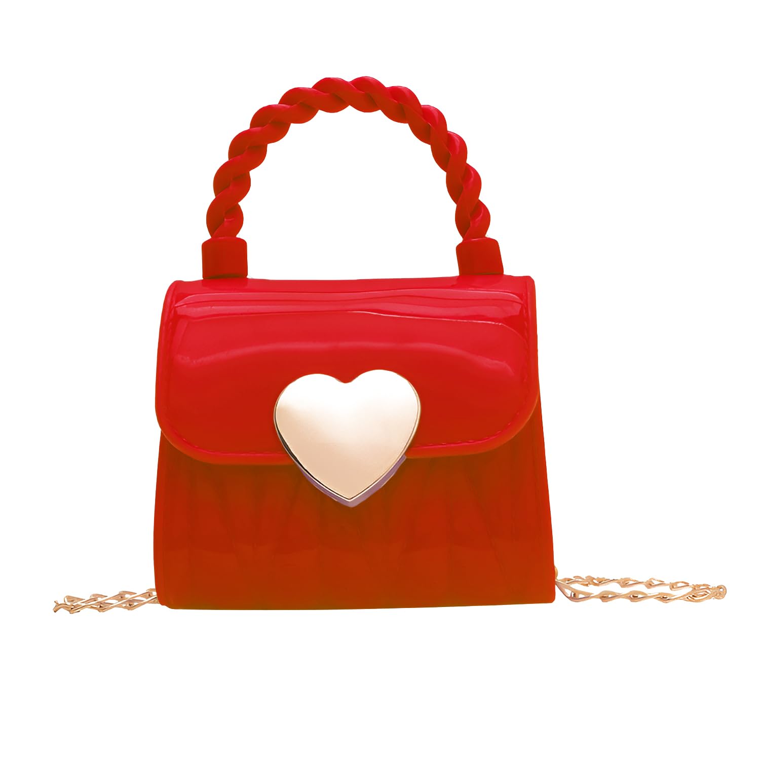 Girls Stylish Heart-Lock Mini PVC Handbag – Small Square Bag with Chain Strap