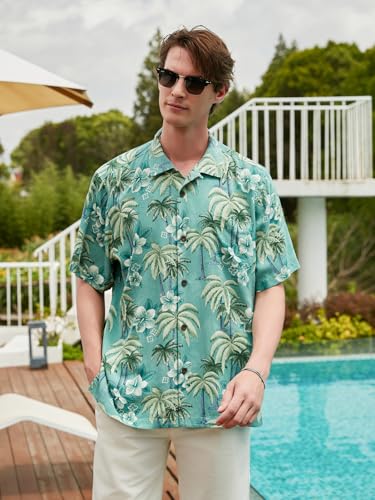 Men's Silk Shirts Short Sleeve Button Down Casual Tropical Holiday Hawaiian Shirts3