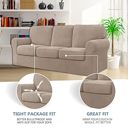 Housse de canapé extensible 3 places avec 7 pièces couleur sable - 7